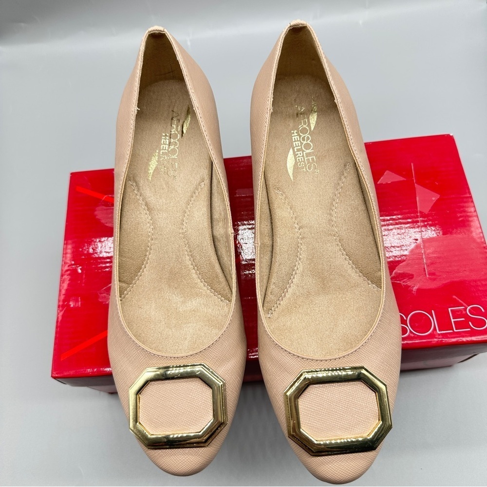 Aerosoles Compadre Nude Block Heel Shoes Size 9M Comfort Slip-On Pumps